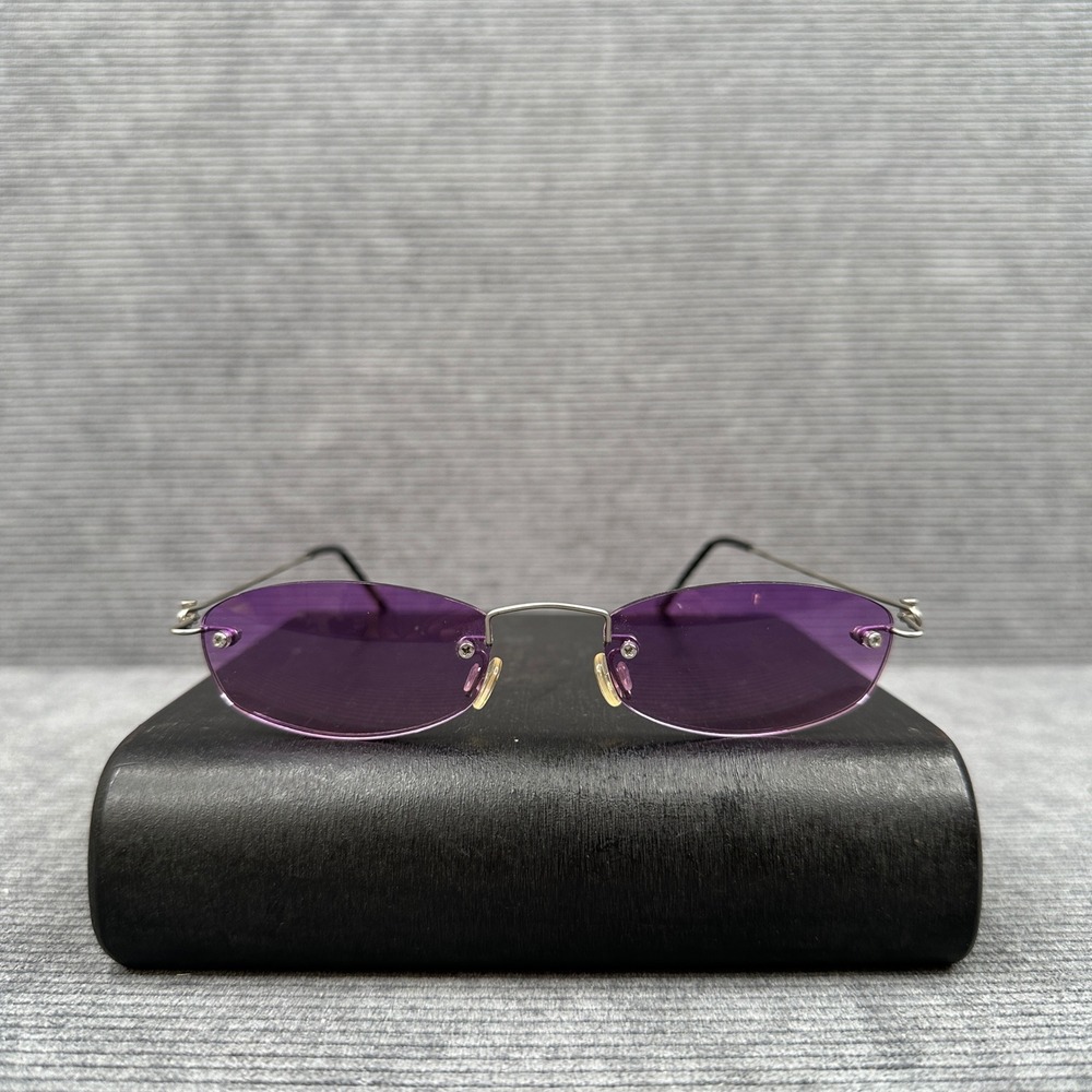 Lancetti 2109 Rimless Sunglasses Purple Tinted Oval Lens Silver Tone Y2K Vintage